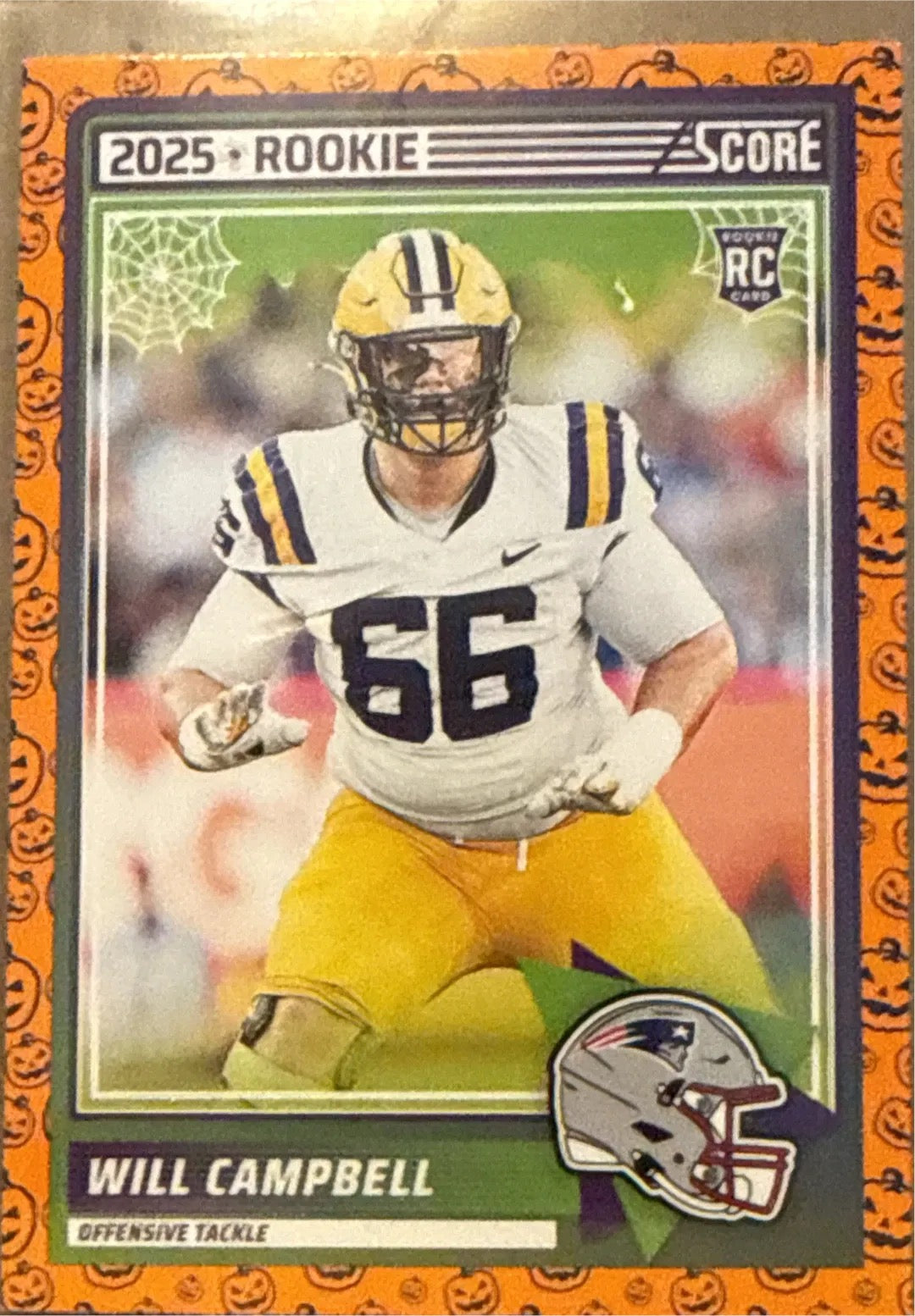 Will Campbell 2025 Rookie Score-A-Treat Halloween NFL Score Trading Card – New England Patriots OT